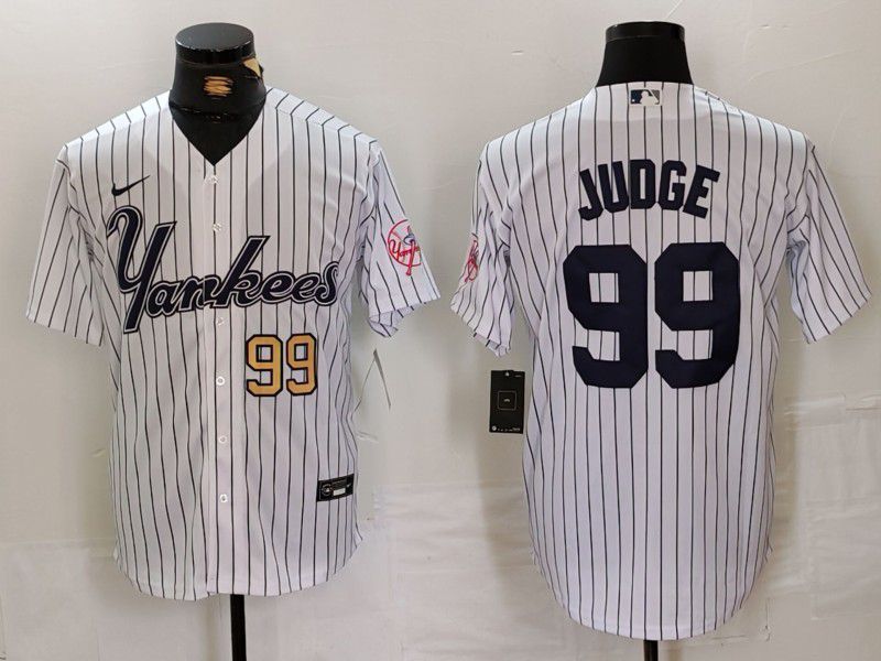 Men New York Yankees #99 Judge White stripe Three generations of joint names Nike 2024 MLB Jersey style 2
